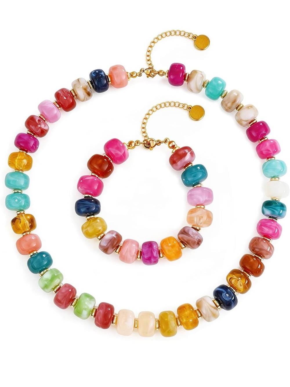 Chunky Beaded Necklace Bracelet Set Trendy Boho